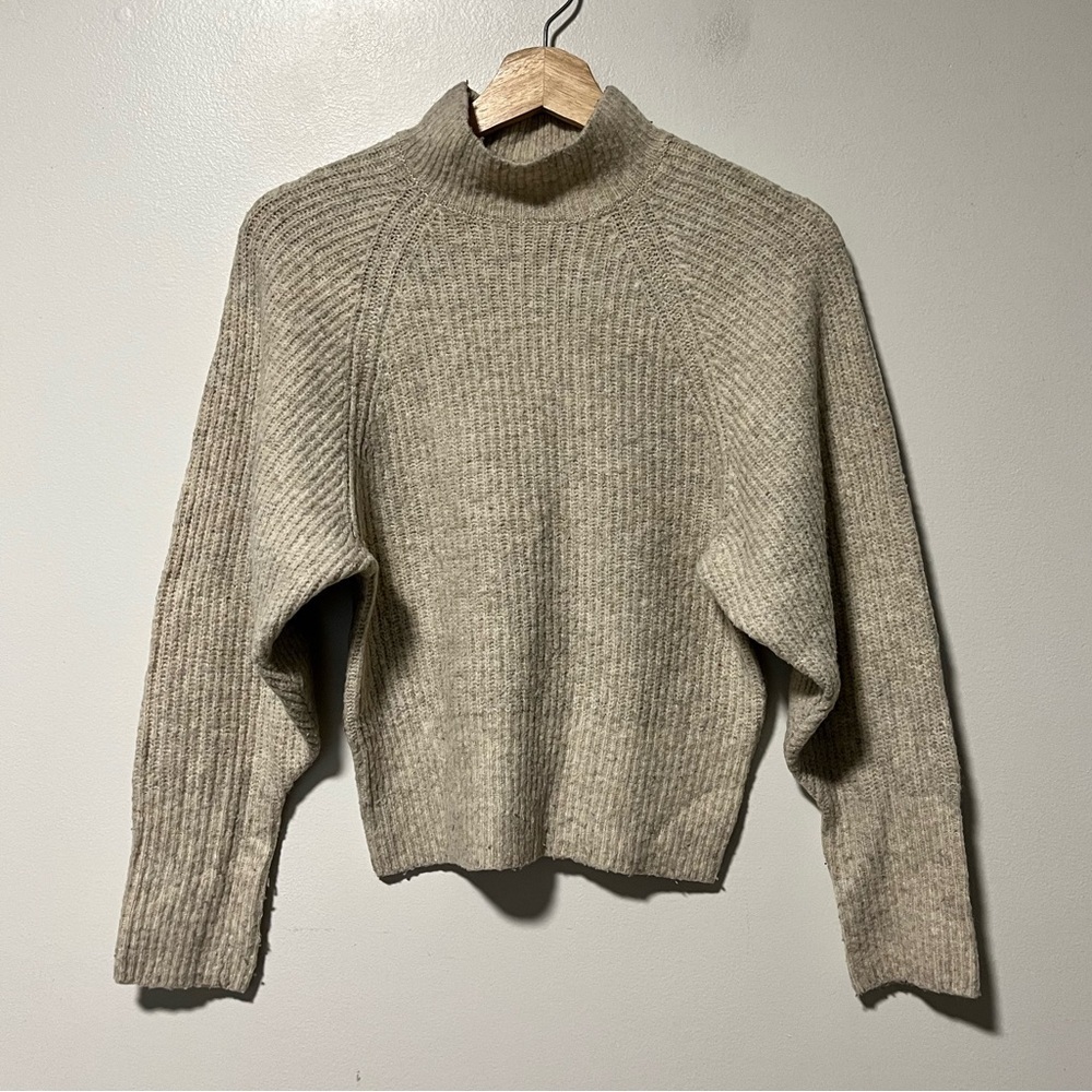 Ruby Moon Alpaca Blend Mock Neck Sweater – Size S, Beige, Cozy Ribbed Knit